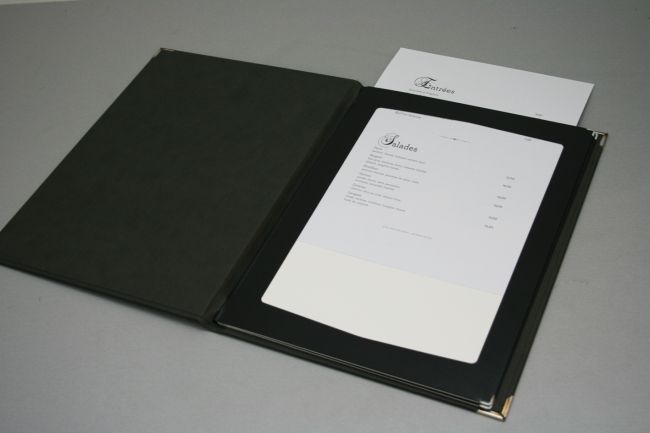 Menu en Simili-cuir - pochettes à glissière carton noire